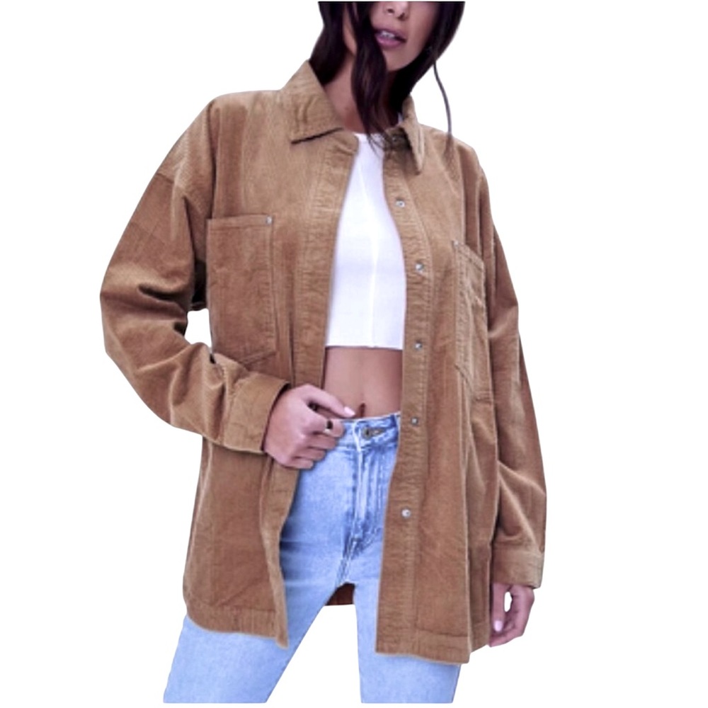 Forever 21 Western Corduroy Snap Dolphin-Hem Shirt